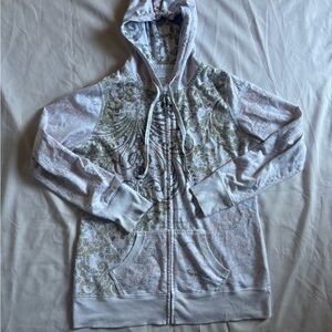 Y2K Vintage White, Green and Gray Graphic Hoodie